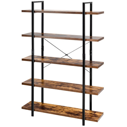 3/5 Tiers Industrial Bookcase with Metal Frame for Home Office-5-Tier