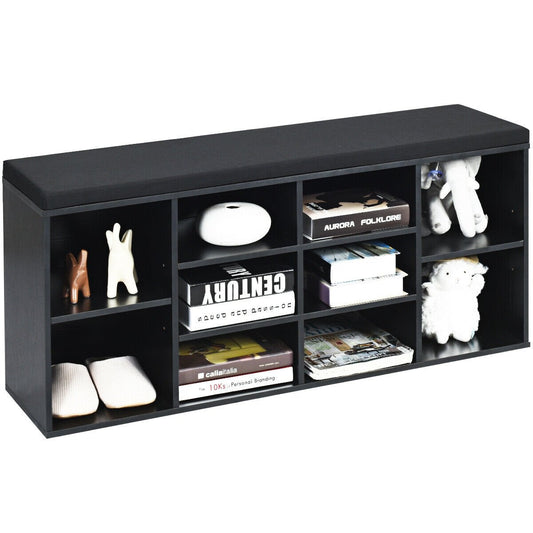10-Cube Organizer  Entryway Padded Shoe Storage Bench-Black Kids Crystal