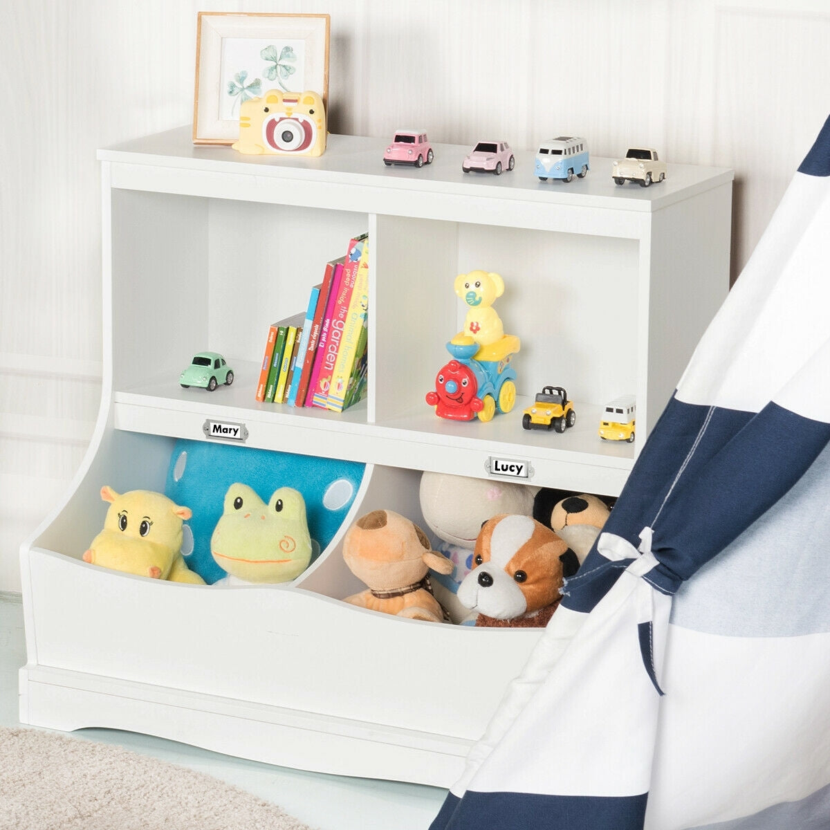 3-Tier Kids Bookcase Storage Organizer-White Kids Crystal