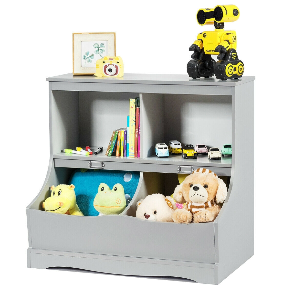 3-Tier Kids Bookcase Storage Organizer-Gray Kids Crystal