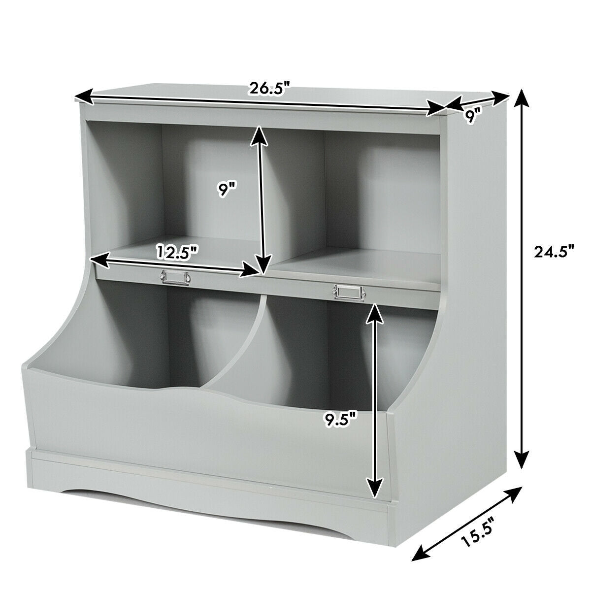 3-Tier Kids Bookcase Storage Organizer-Gray Kids Crystal