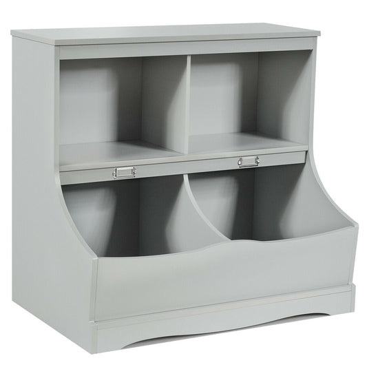 3-Tier Kids Bookcase Storage Organizer-Gray Kids Crystal