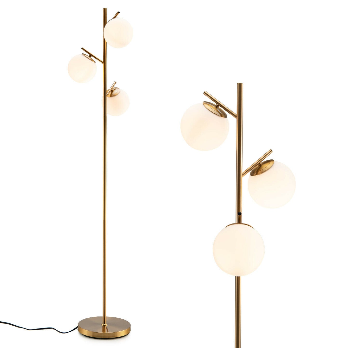3-Globe Floor Lamp with Foot Switch and Bulb Bases-Golden Kids Crystal