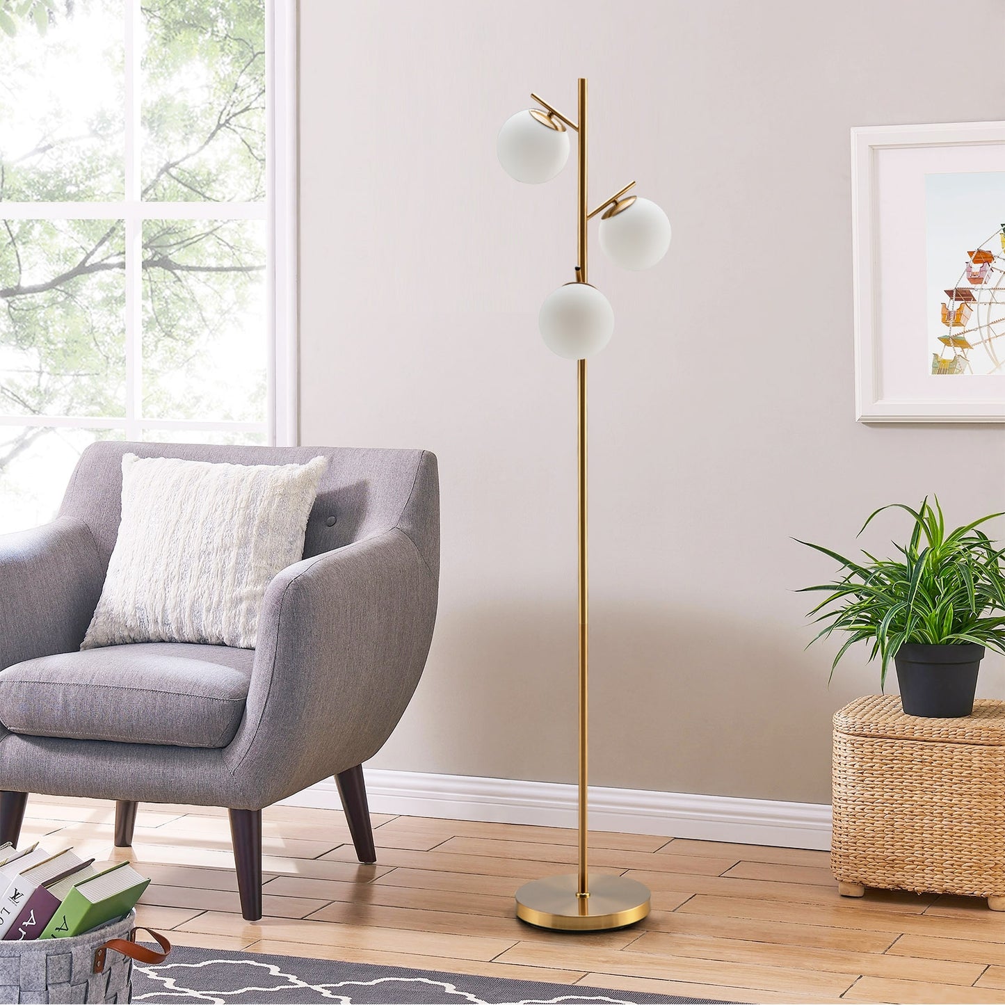 3-Globe Floor Lamp with Foot Switch and Bulb Bases-Golden Kids Crystal