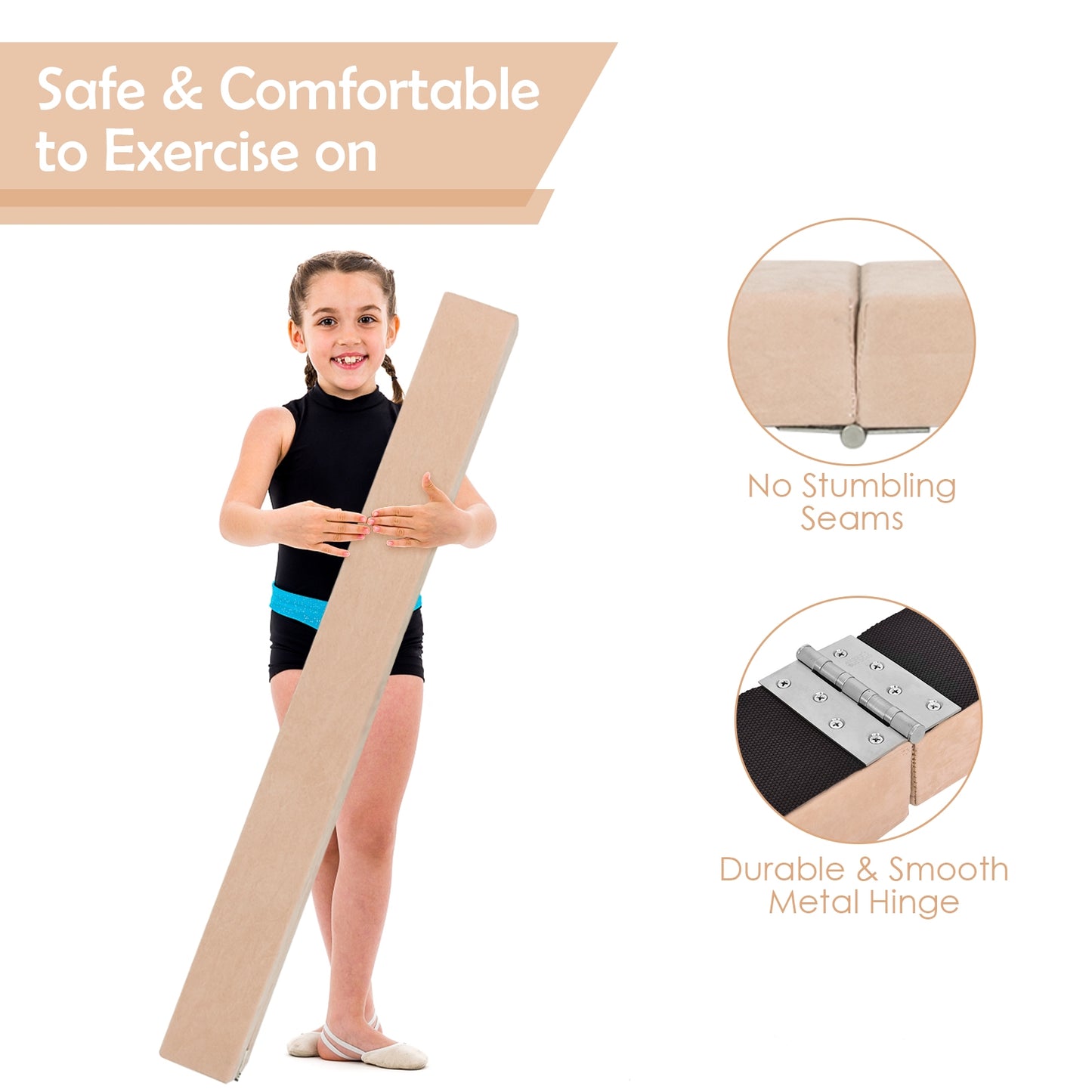 7 Feet Folding Portable Floor Balance Beam with Handles for Gymnasts-Brown Kids Crystal