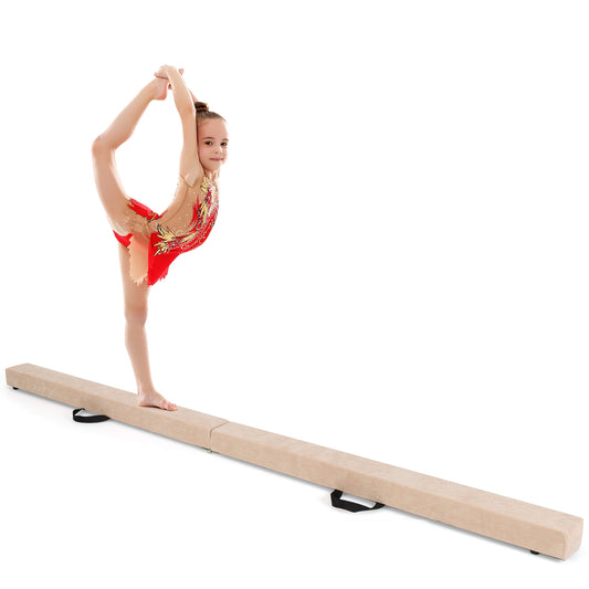 7 Feet Folding Portable Floor Balance Beam with Handles for Gymnasts-Brown Kids Crystal