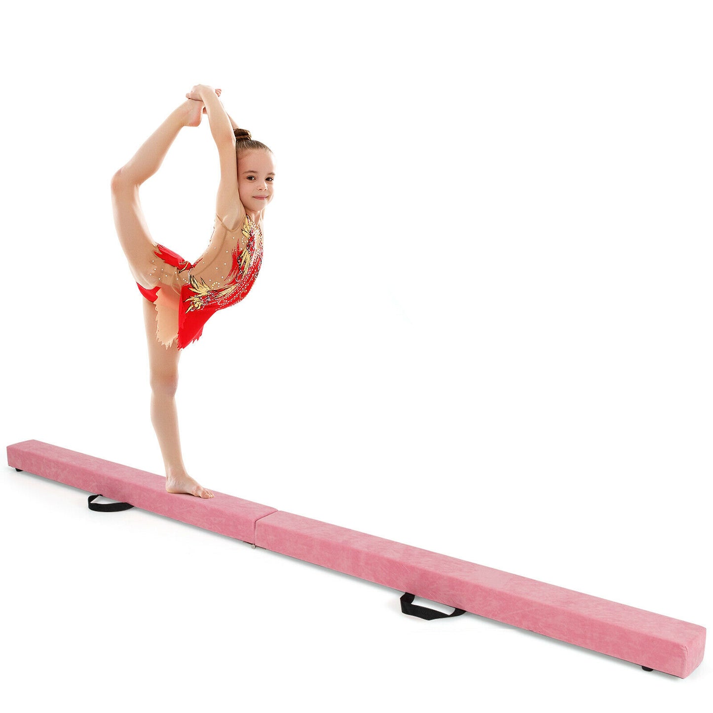 7 Feet Folding Portable Floor Balance Beam with Handles for Gymnasts-Pink Kids Crystal