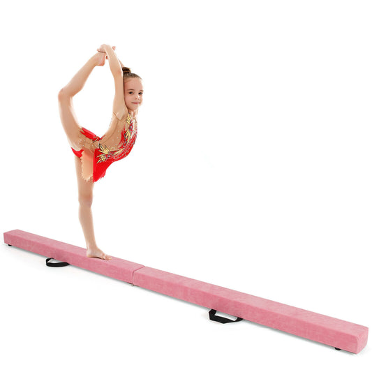 7 Feet Folding Portable Floor Balance Beam with Handles for Gymnasts-Pink Kids Crystal
