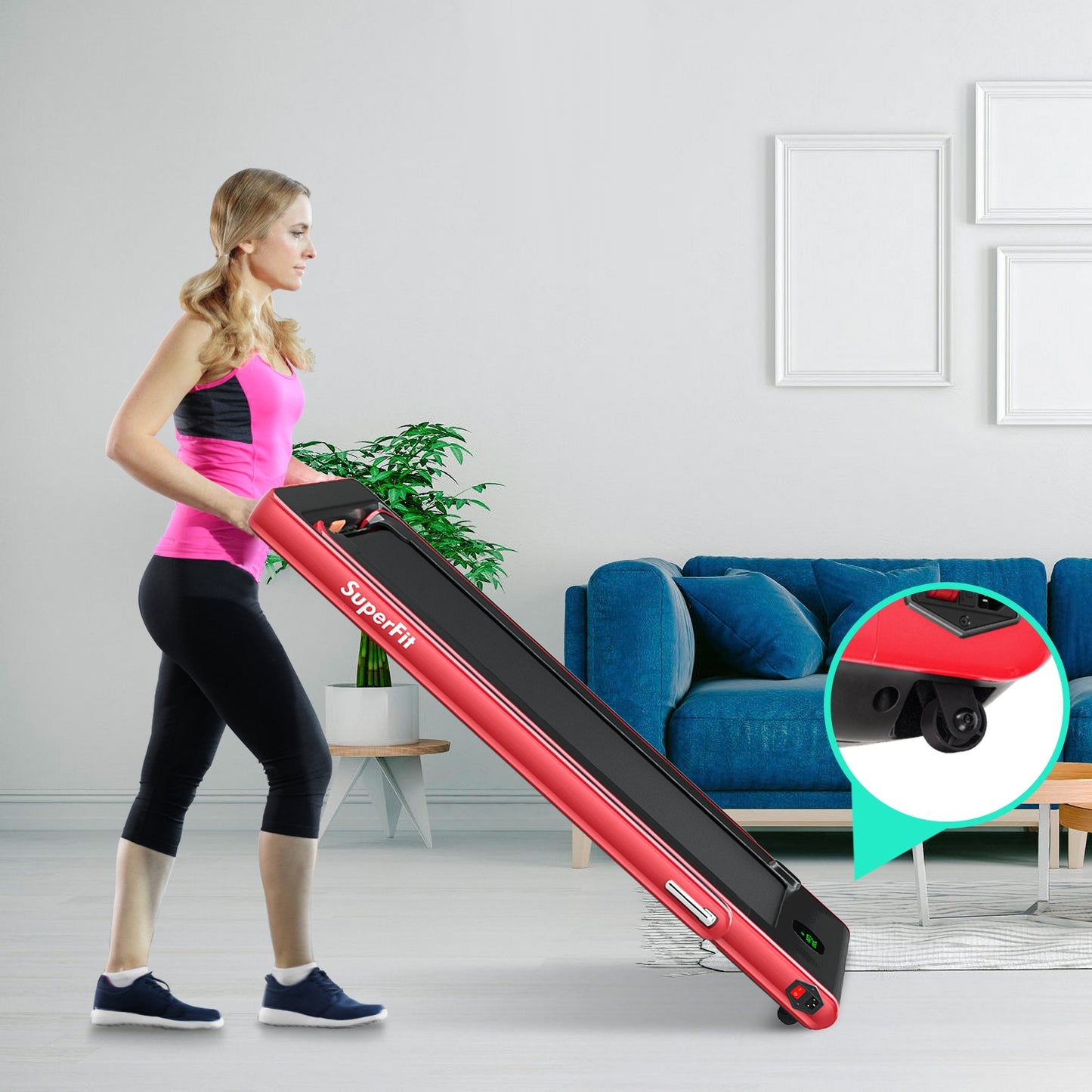 2.25HP 2 in 1 Folding Treadmill with APP Speaker Remote Control-Red Kids Crystal