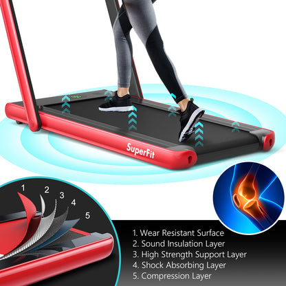 2.25HP 2 in 1 Folding Treadmill with APP Speaker Remote Control-Red