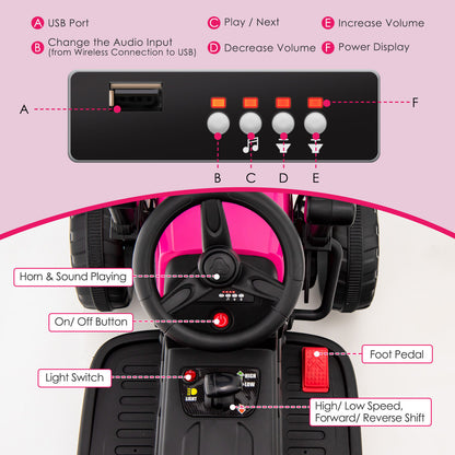 12V Kids Ride on Road Roller with 2.4G Remote Control-Pink