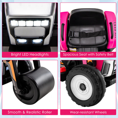 12V Kids Ride on Road Roller with 2.4G Remote Control-Pink