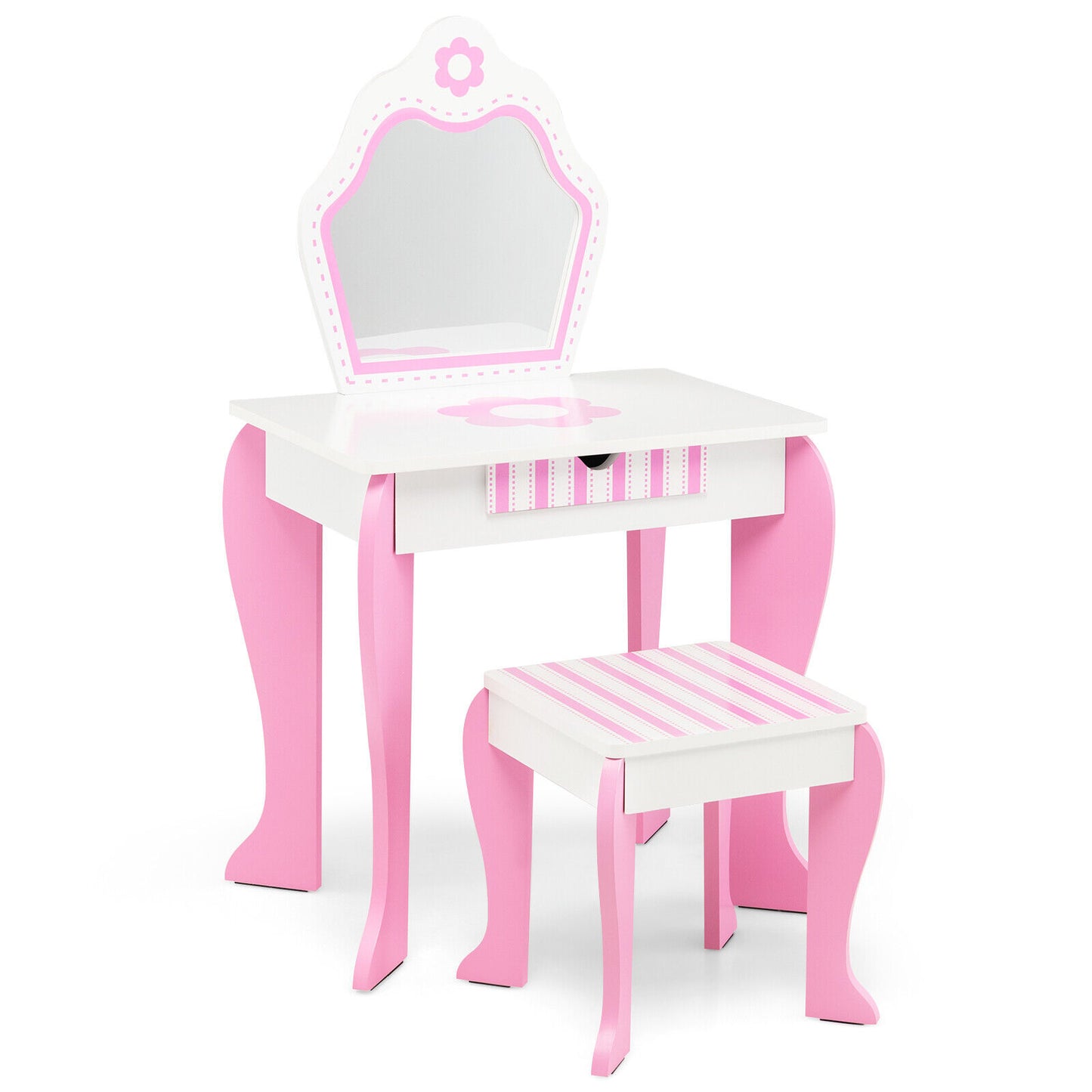 2-in-1 Toddler Vanity Set with Detachable Top and Cute Flower Patterns-White Kids Crystal