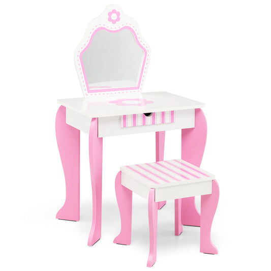2-in-1 Toddler Vanity Set with Detachable Top and Cute Flower Patterns-White Kids Crystal