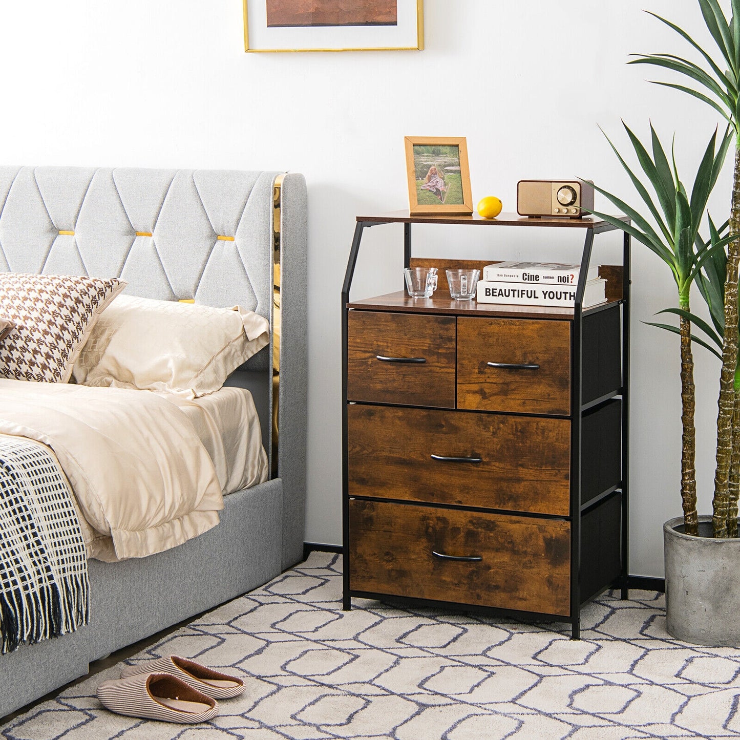 Freestanding Cabinet Dresser with Wooden Top Shelves-L Kids Crystal