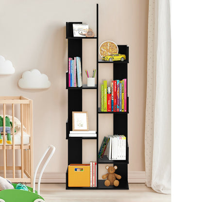8-Tier Bookshelf Bookcase Space-Saving Storage Rack with 8 Open Compartments-Black