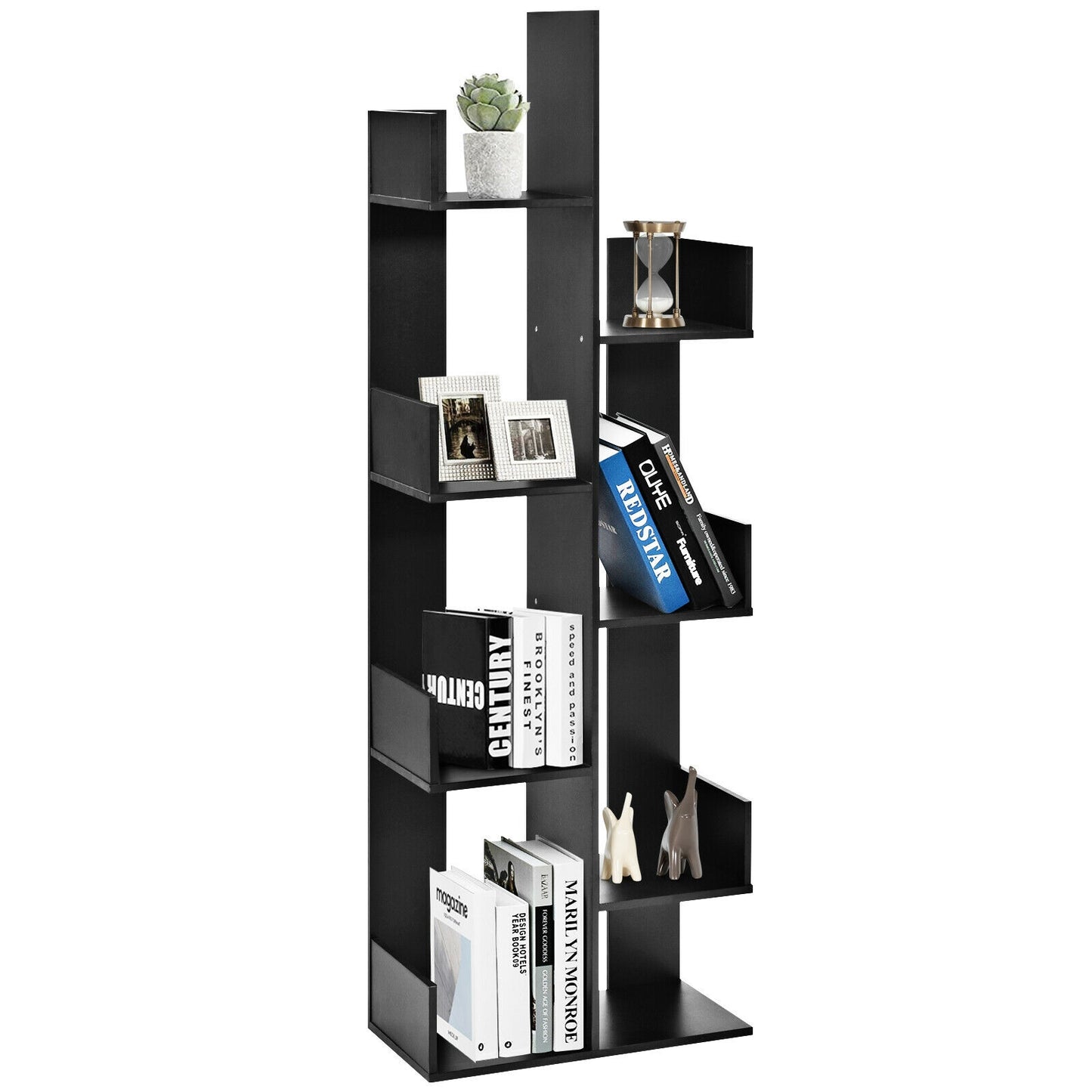 8-Tier Bookshelf Bookcase Space-Saving Storage Rack with 8 Open Compartments-Black Kids Crystal