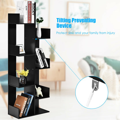8-Tier Bookshelf Bookcase Space-Saving Storage Rack with 8 Open Compartments-Black