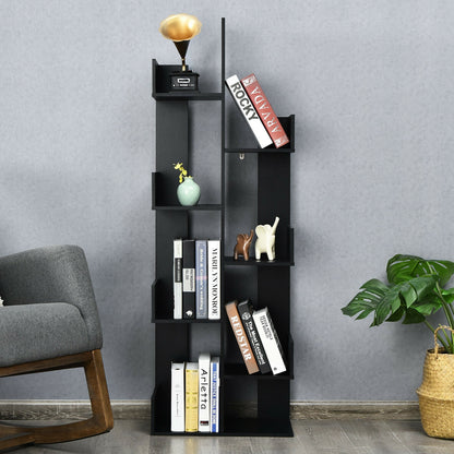 8-Tier Bookshelf Bookcase Space-Saving Storage Rack with 8 Open Compartments-Black
