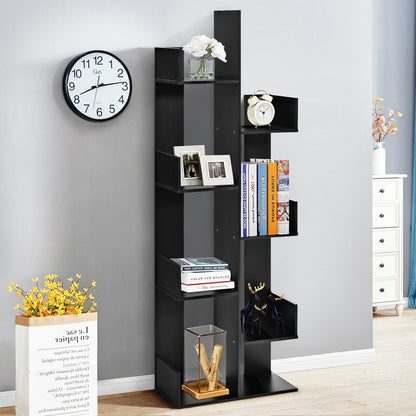 8-Tier Bookshelf Bookcase Space-Saving Storage Rack with 8 Open Compartments-Black