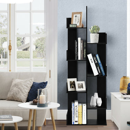 8-Tier Bookshelf Bookcase Space-Saving Storage Rack with 8 Open Compartments-Black