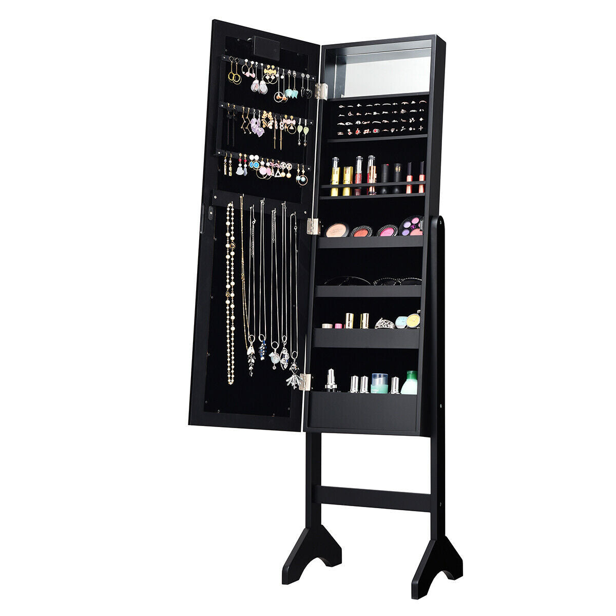 Mirrored Jewelry Cabinet Armoire Organizer w/ LED lights-Black Kids Crystal