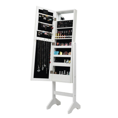 Mirrored Jewelry Cabinet Armoire Organizer w/ LED lights-White
