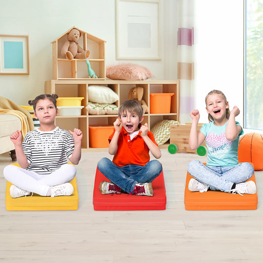 6 Piece 15 Inche Square Toddler Floor Cushions Flexible Soft Foam Seating with Handles-Color