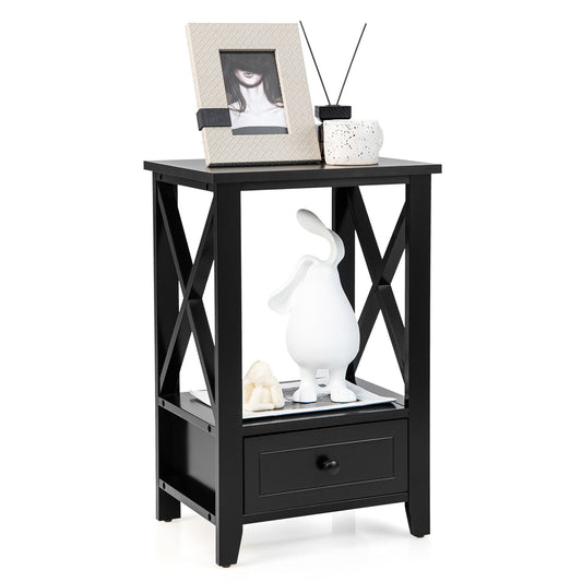 2-Tier 16 x 14 Inch Multifunctional Nightstand with Storage Drawer-Black Kids Crystal
