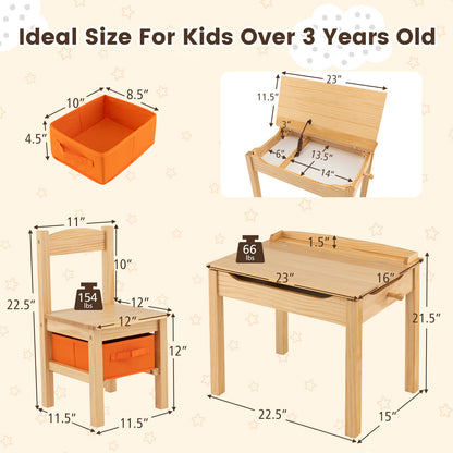 Wood Activity Kids Table and Chair Set with Storage Space-Natural