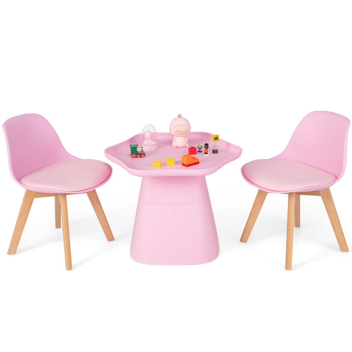 Wooden Kids Activity Table and Chairs Set with Padded Seat-Pink Kids Crystal