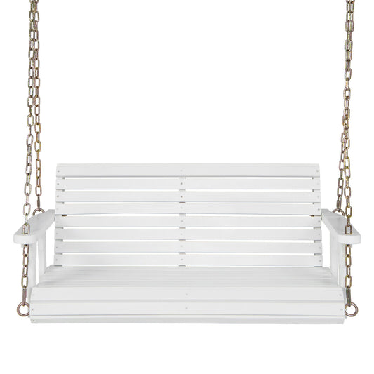 2-Person Wooden Porch Swing with Hanging Chains for Garden Yard-White Kids Crystal