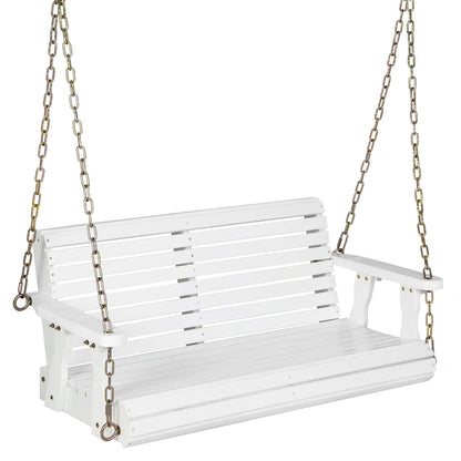 2-Person Wooden Porch Swing with Hanging Chains for Garden Yard-White
