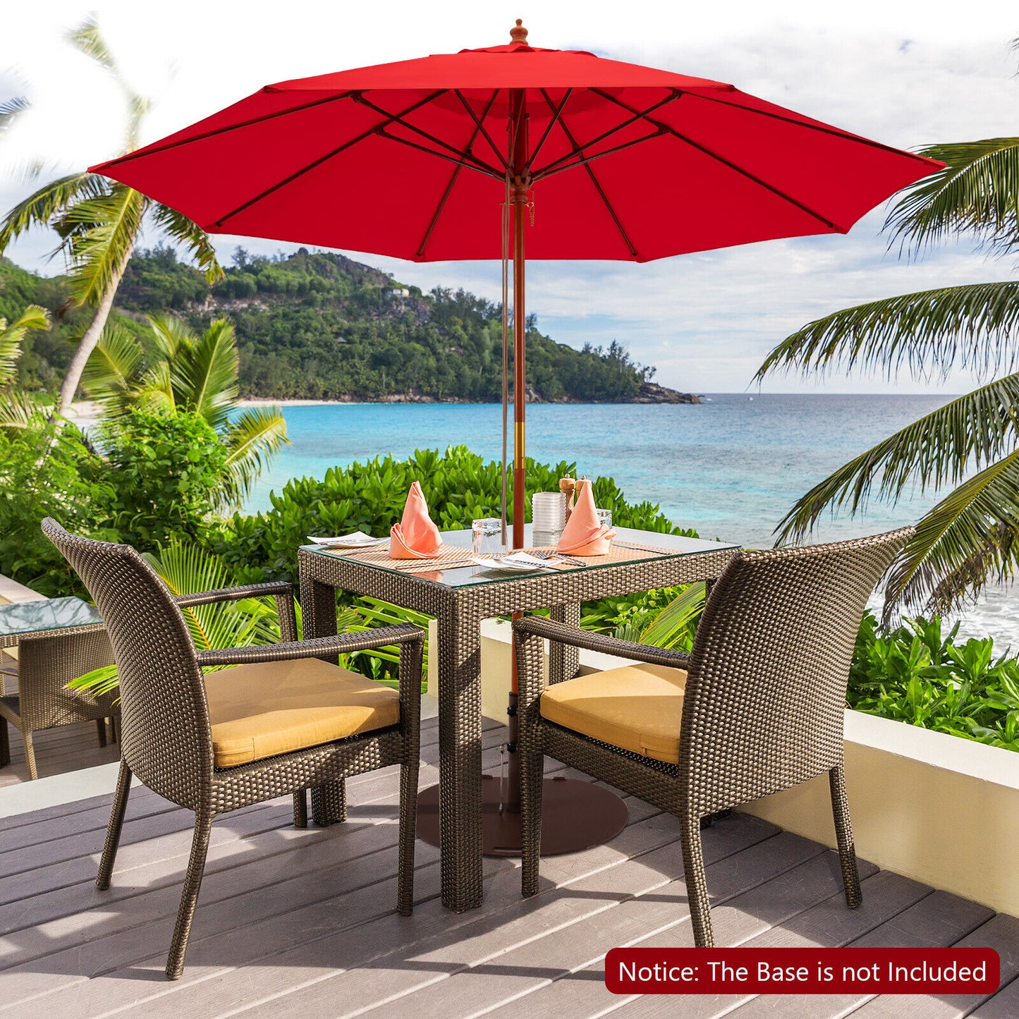 9.5 Feet Pulley Lift Round Patio Umbrella with Fiberglass Ribs-Red Kids Crystal