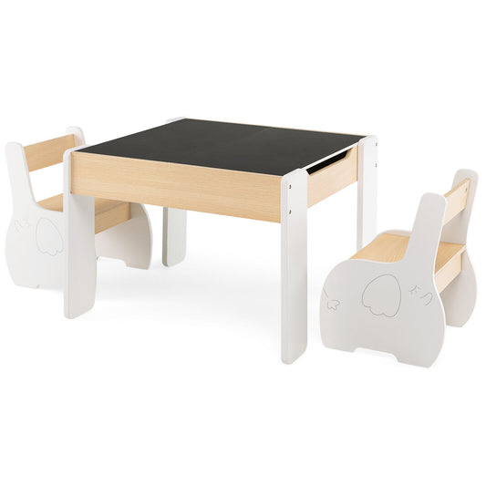 4-in-1 Wooden Activity Kids Table and Chairs with Storage and Detachable Blackboard-White Kids Crystal