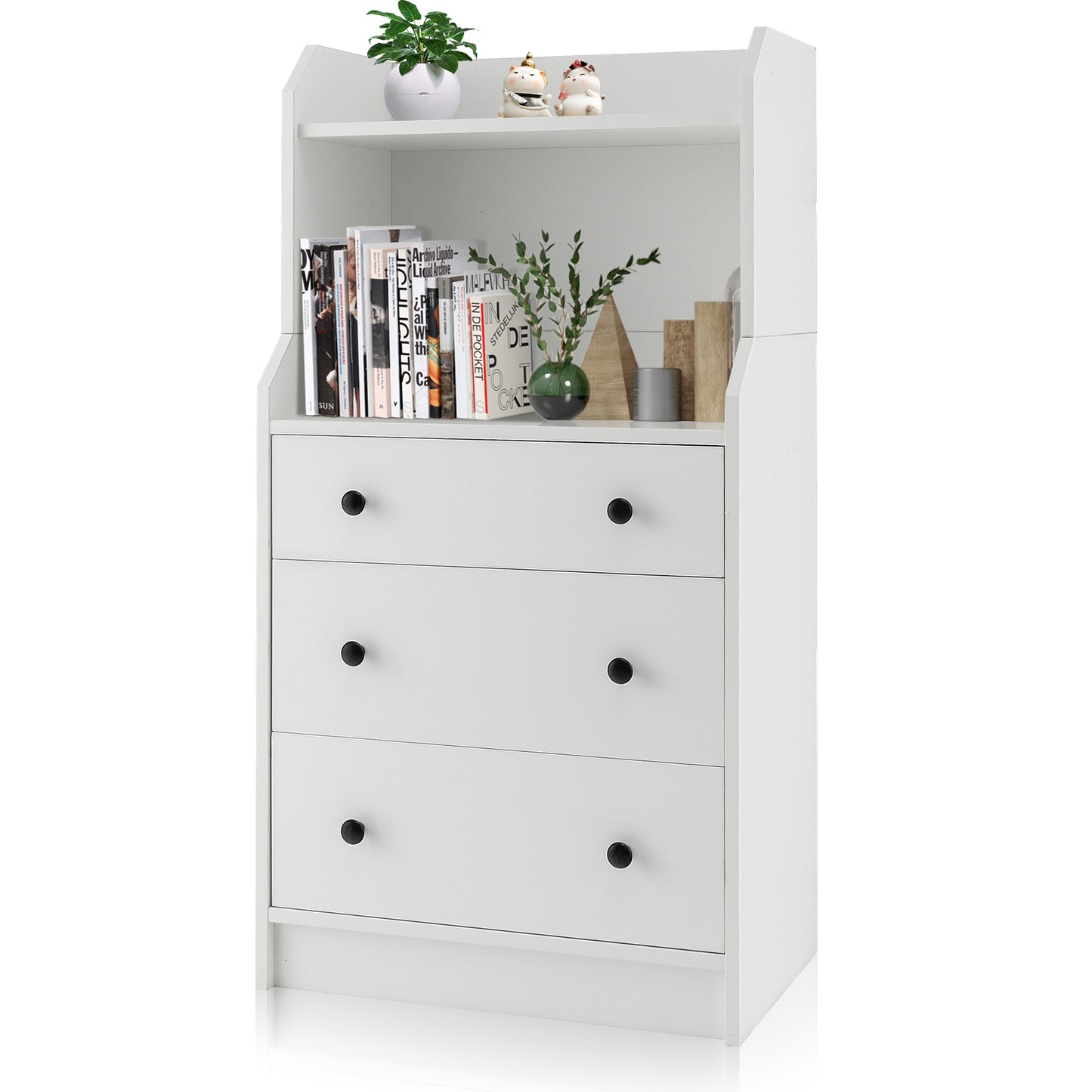 Modern Storage Dresser with Anti-toppling Device-White Kids Crystal