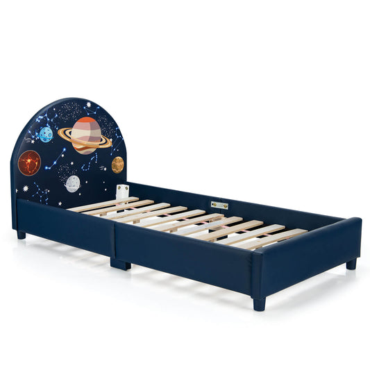 Twin Size Upholstered Platform Children Single Bed Kids Crystal