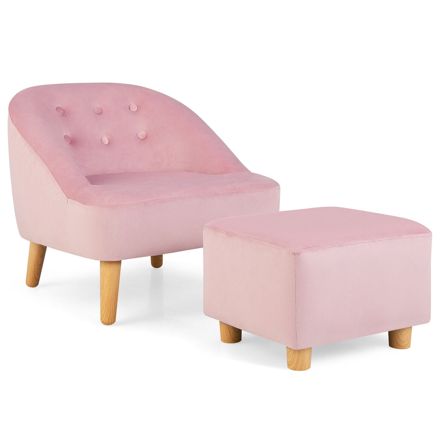 Soft Velvet Upholstered Kids Sofa Chair with Ottoman-Pink Kids Crystal