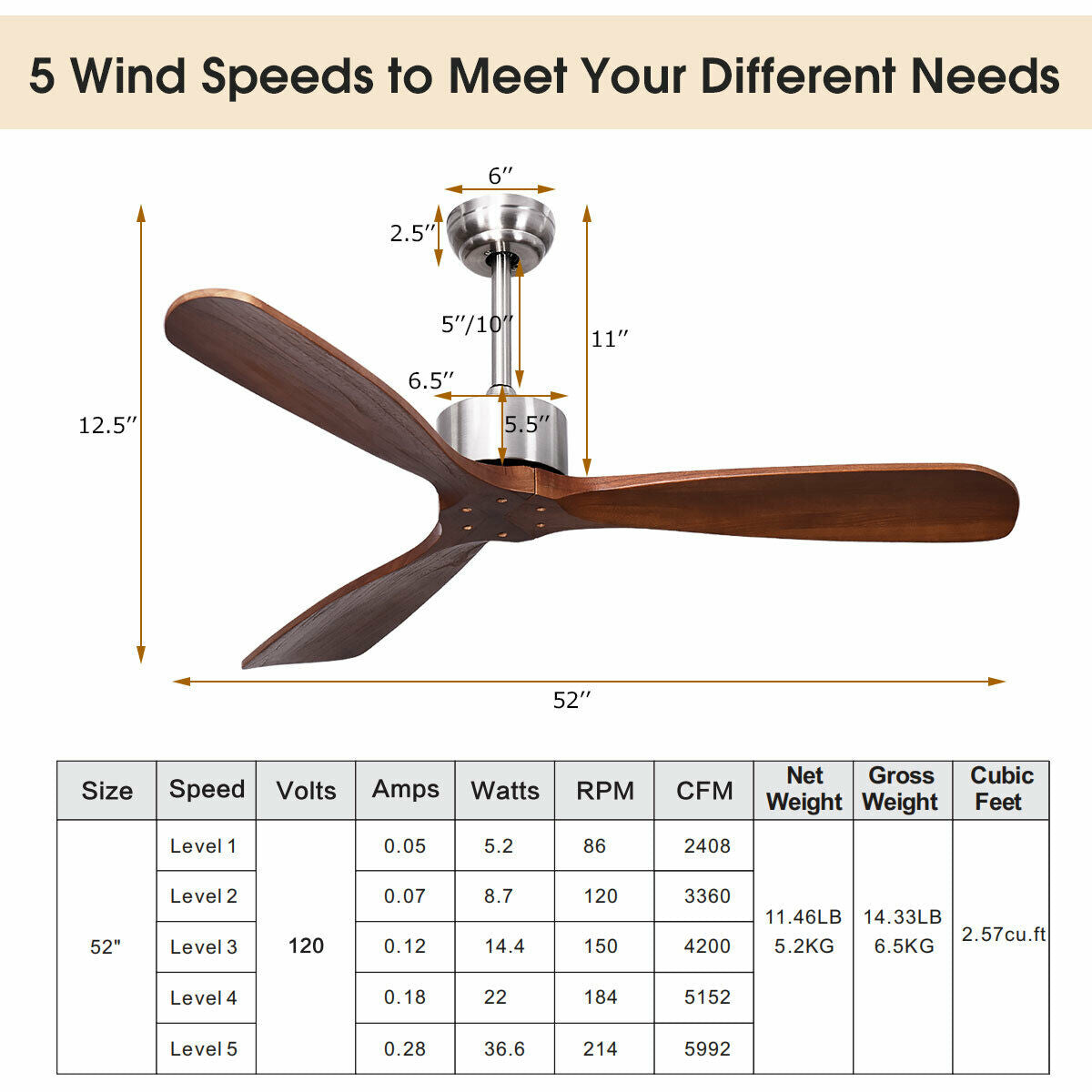 52 Inch Modern Brushed Nickel Finish Ceiling Fan with Remote Control Kids Crystal