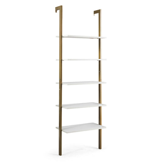 5-Tier Wood Look Ladder Shelf with Metal Frame for Home-Bronze Kids Crystal
