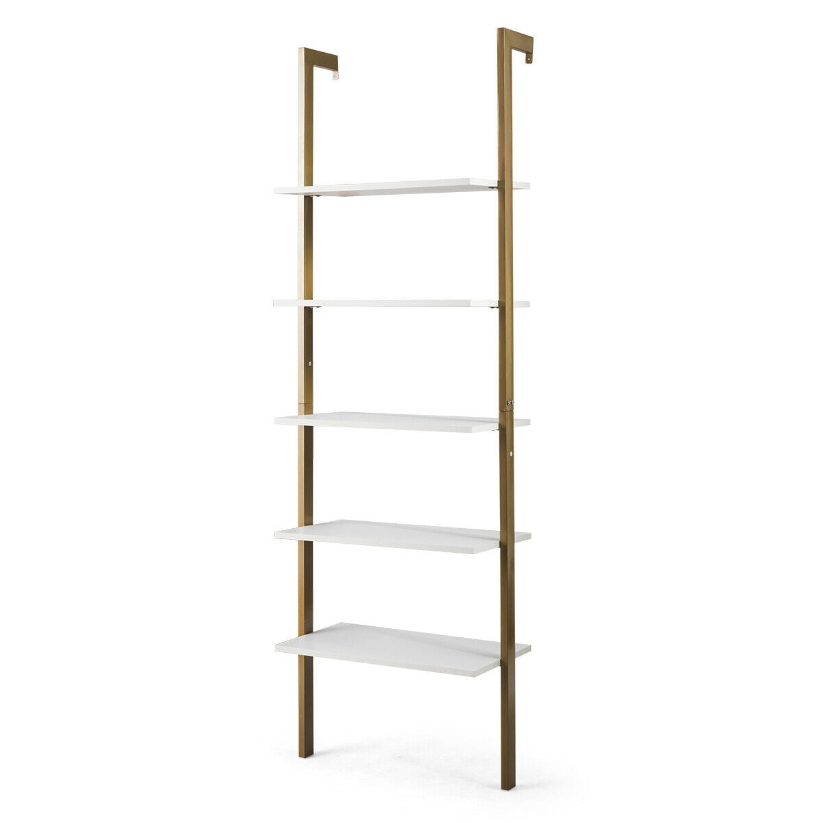 5-Tier Wood Look Ladder Shelf with Metal Frame for Home-Bronze Kids Crystal