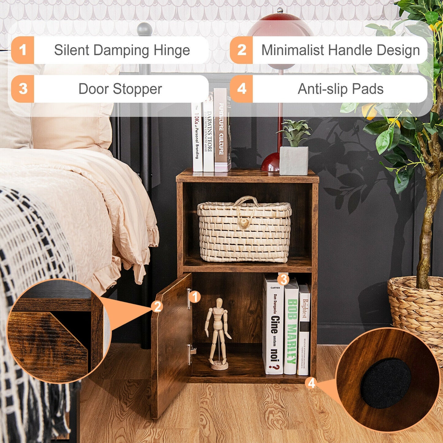 Set of 2 Nightstands Side End Table for Living Room-Brown Kids Crystal