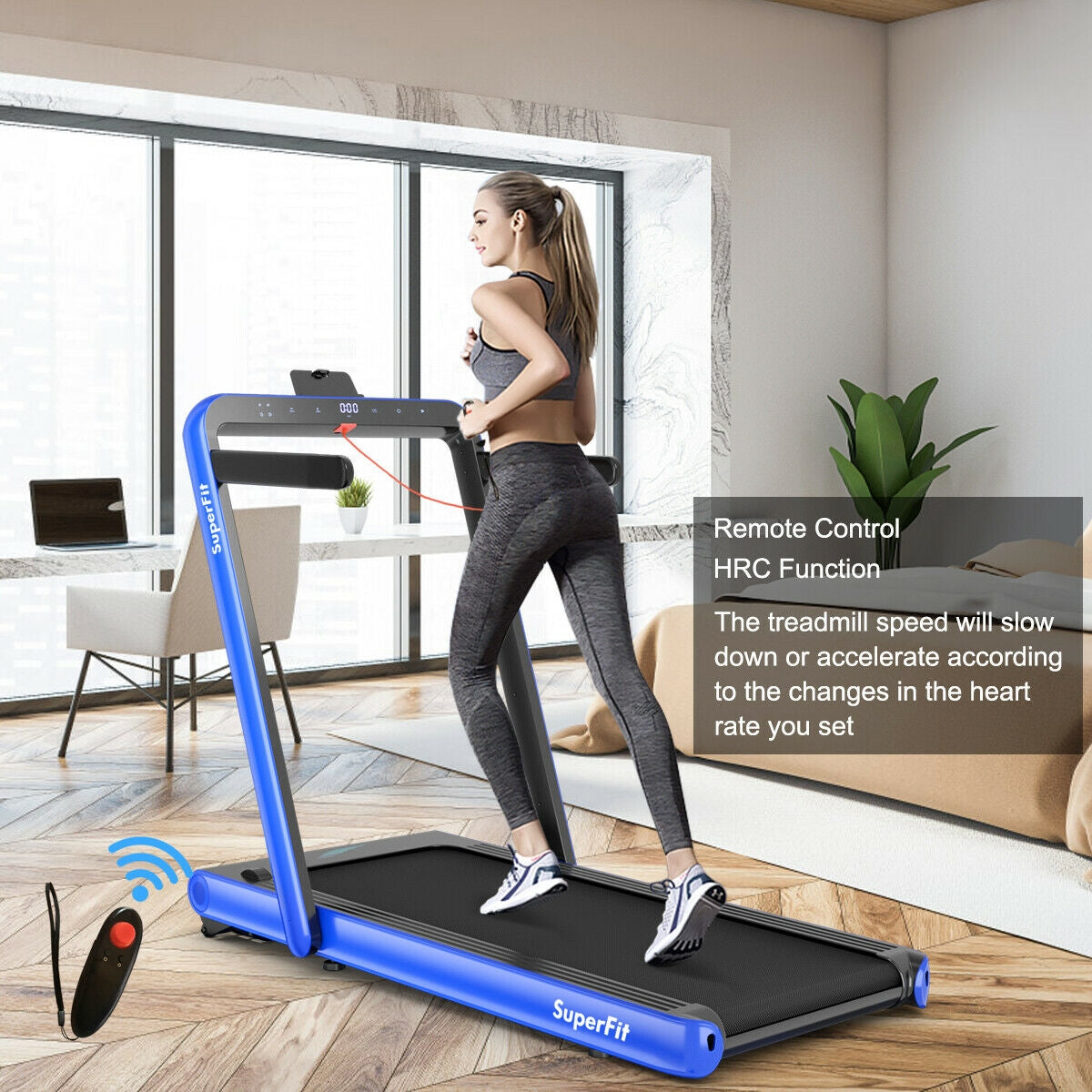 4.75HP 2 In 1 Folding Treadmill with Remote APP Control-Navy Kids Crystal