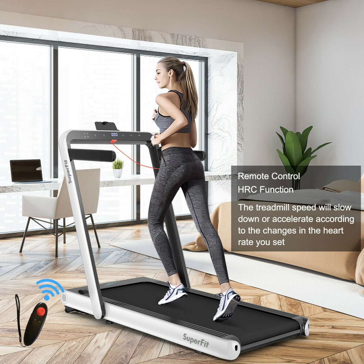 4.75HP 2 In 1 Folding Treadmill with Remote APP Control-White Kids Crystal