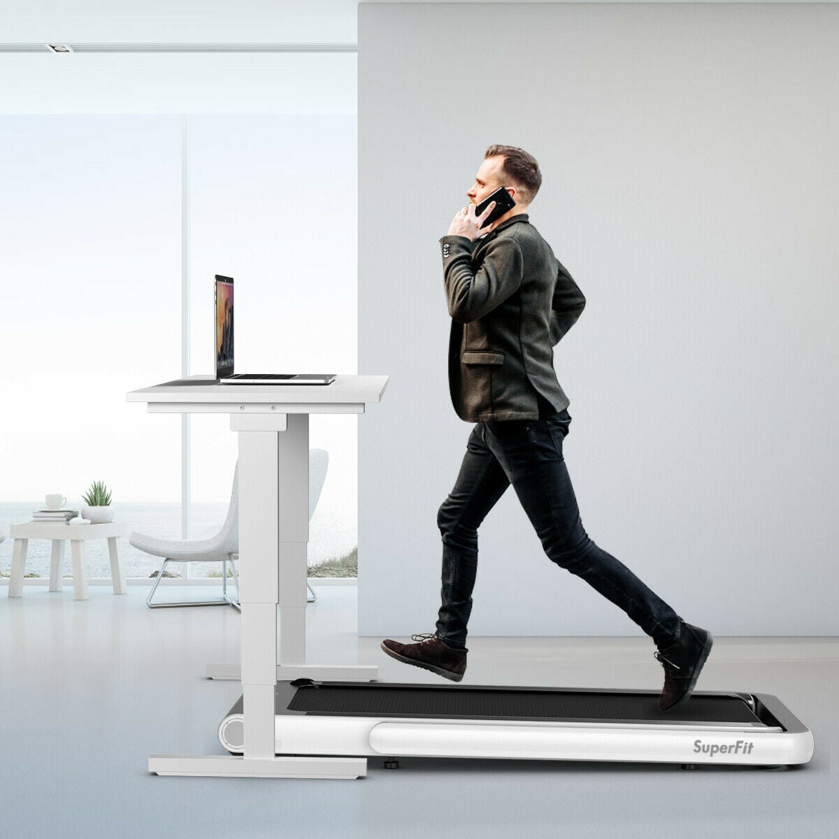 4.75HP 2 In 1 Folding Treadmill with Remote APP Control-White Kids Crystal