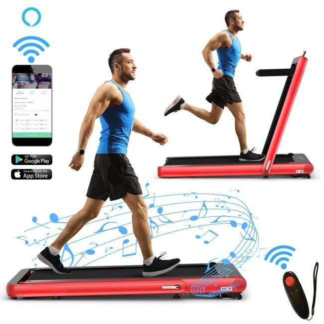 4.75HP 2 In 1 Folding Treadmill with Remote APP Control-Red Kids Crystal
