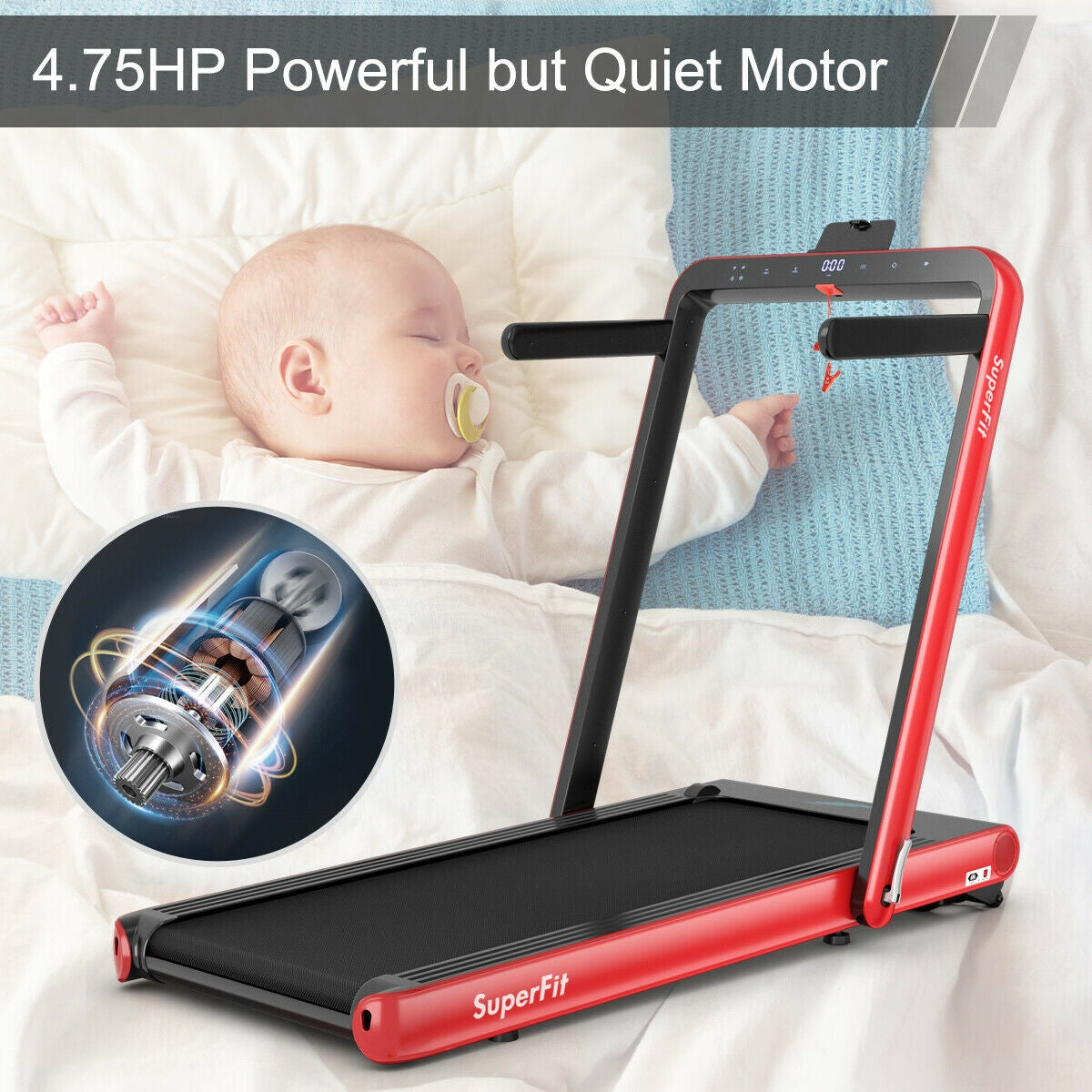 4.75HP 2 In 1 Folding Treadmill with Remote APP Control-Red Kids Crystal
