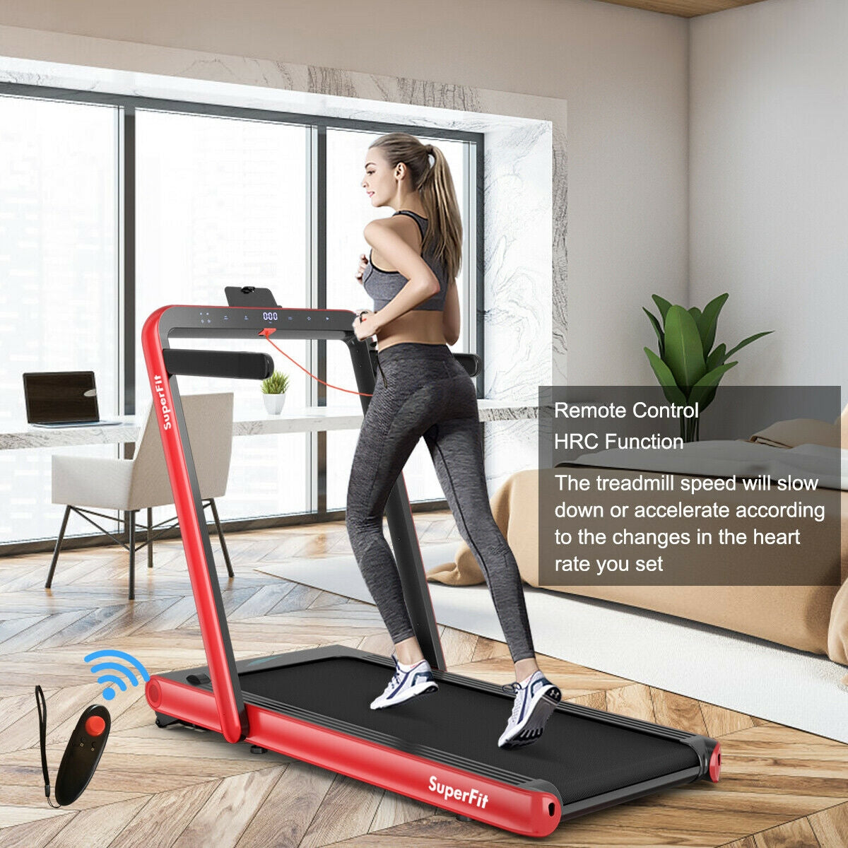 4.75HP 2 In 1 Folding Treadmill with Remote APP Control-Red Kids Crystal