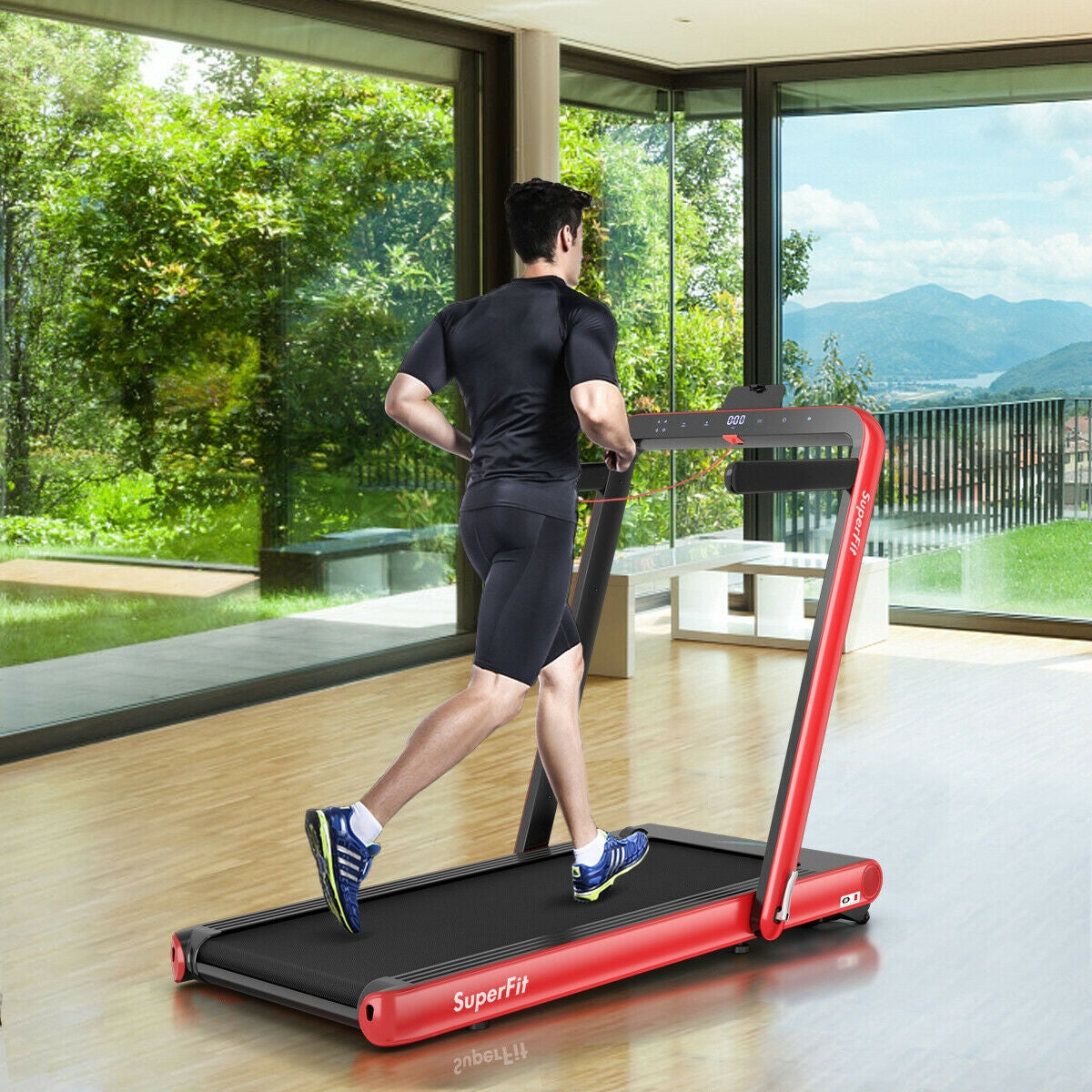 4.75HP 2 In 1 Folding Treadmill with Remote APP Control-Red Kids Crystal