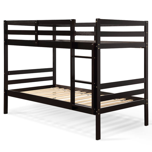 Twin Bunk Bed Children Wooden Bunk Beds Solid Hardwood-Brown Kids Crystal